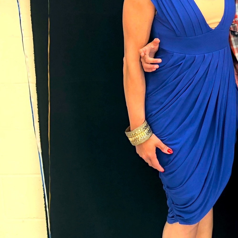 Draped jersey dress in royal blue